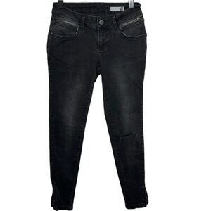 Anine Bing Jax Black Zipper Skinny Ankle Distressed Jeans Women Size 26